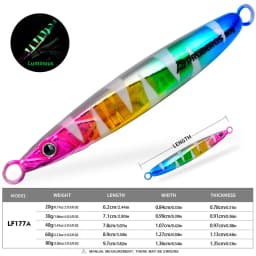 LHFSH Luminous Metal Jig Fishing Lures Hard Bait 20g-80g Slow Sinking Jigging Bait with Treble Hooks for Sea Bass Tuna Fishing