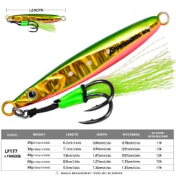 LHFSH Luminous Metal Jig Fishing Lures Hard Bait 20g-80g Slow Sinking Jigging Bait with Treble Hooks for Sea Bass Tuna Fishing