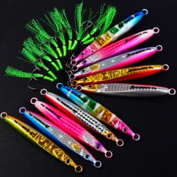 LHFSH Luminous Metal Jig Fishing Lures Hard Bait 20g-80g Slow Sinking Jigging Bait with Treble Hooks for Sea Bass Tuna Fishing