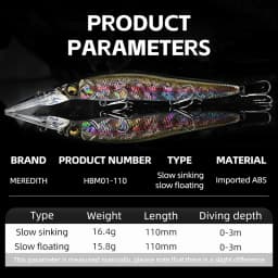 MEREDITH Minnow Wobbler Fishing Lures 110mm Artificial Hard Bait Slow Sinking Or Flaoting Depth 0-3m Bait Jerk Bass Pike Baits