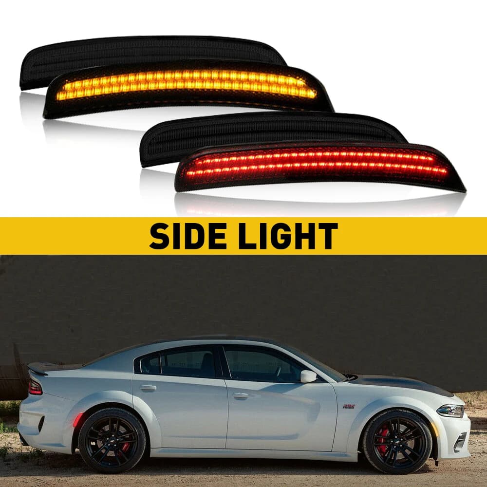 For Dodge Charger 2015 2016 2017 2018 2019 2020 2021 2022 Front Rear Bumper LED Side Marker Lights Smoked Tail Turn Signal Light