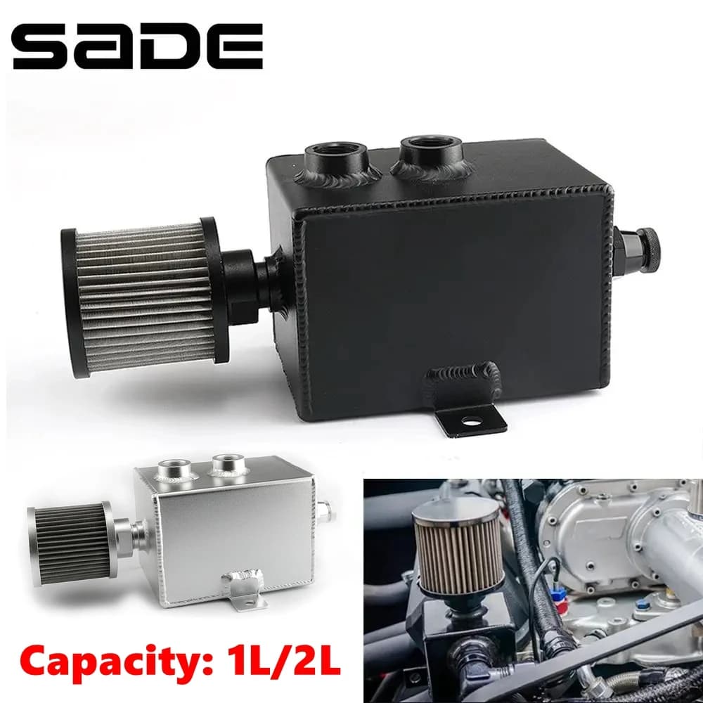 1L/2L Universal Car Aluminum Oil Catch Can Tank Baffled 10AN with Breather and Drain Tap Square Shape Reservoir Tank