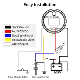 7 Color Backlight 52mm Water Level Gauge 0-190 Ohm Water Level Sensor Waterproof Water Tank Meter Indicator for Boat Car 12V 24V