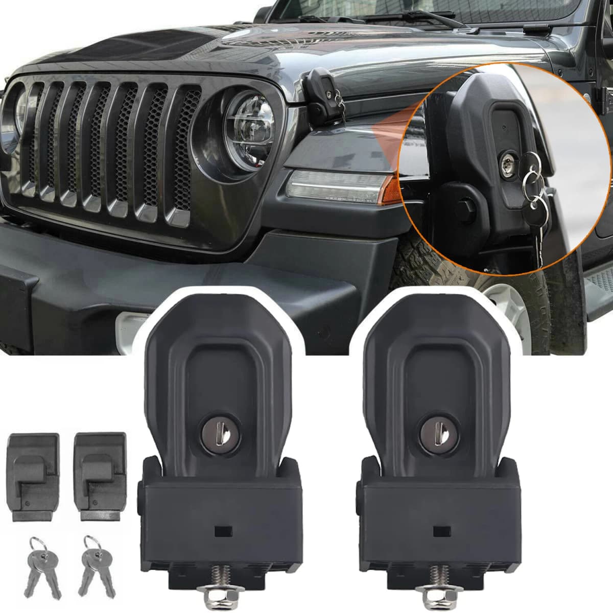 Car Engine Hood Latch Catch Bonnet Kit With Key Lock for Jeep Wrangler JL JLU Gladiator JT 4XE 2018-2025 Exterior Accessories
