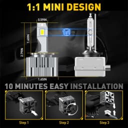 AUXITO 2Pcs D3S LED Headlights HID D1S D4S D2S Turbo LED Canbus Two Sided CSP Chip Plug Play Headlight Bulb 120W 30000LM 6000k