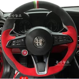 Hand-Stitched Genuine Leather Suede Car Steering Wheel Cover for Alfa Romeo Stelvio Giulia 2020-2022 Car Interior Accessories