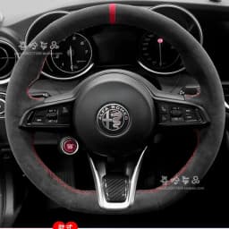 Hand-Stitched Genuine Leather Suede Car Steering Wheel Cover for Alfa Romeo Stelvio Giulia 2020-2022 Car Interior Accessories