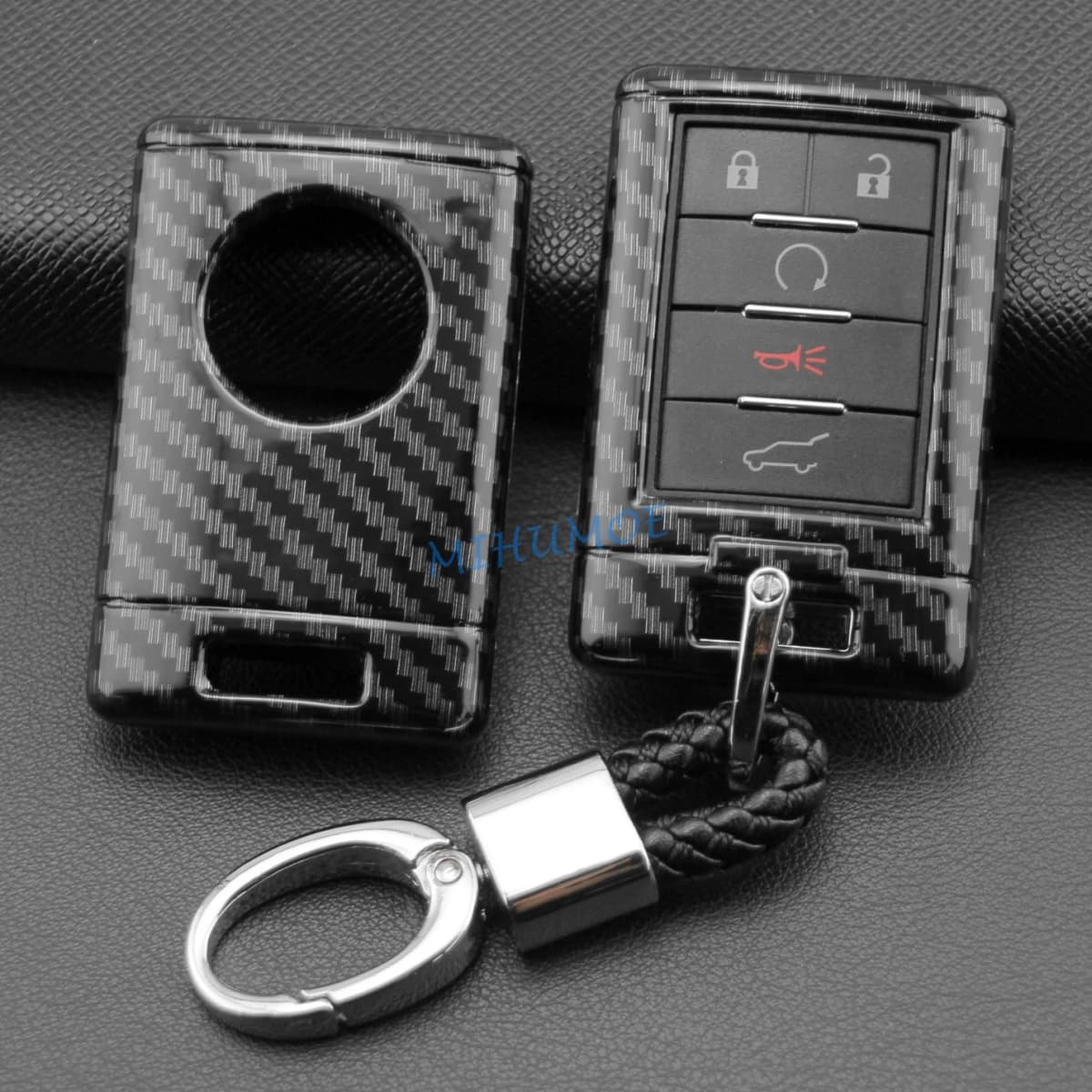 For 2008-2019 Cadillac DTS STS CTS SRX XTS ATS Escalade Chevrolet Corvette Carbon Fiber Car Key Fob Cover Case Chain Shell Ring