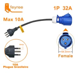 Feyree EV Charger CEE Female Socket 3 Pins Adapter to Brazil 20A 10A Plug WallMount Socket 32A 1Phase 7KW Portable Charger