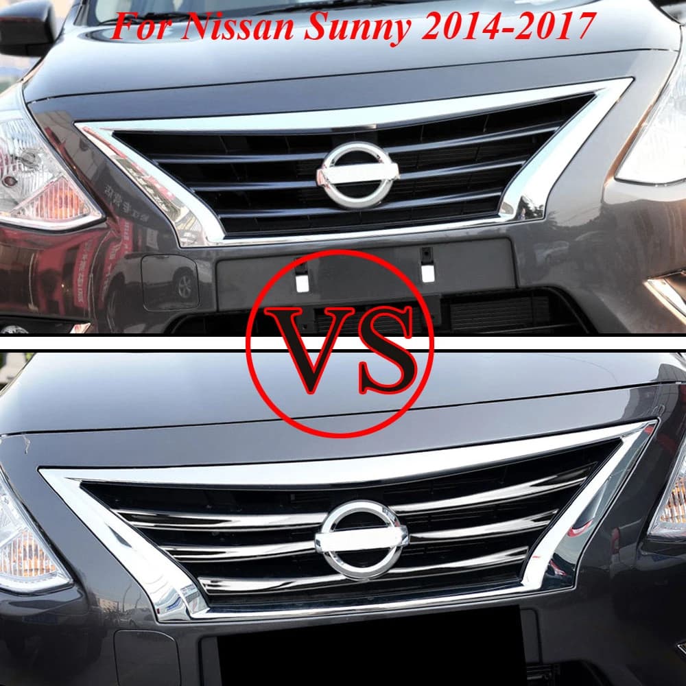 For Nissan Sunny N17 Versa 2014-2017 Car Front Mesh Grille Head Bumper Cover Trim Grille Sticker 6pcs/set ABS Chrome Accessories