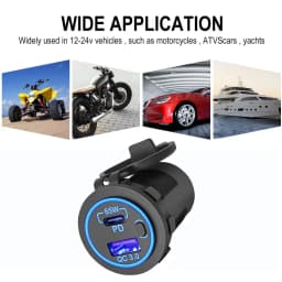 83W 12V USB Outlet Laptop Charger 65W USB-C PD3.0 & 18W QC3.0 Multi Car USB Port Socket Waterproof with Power Switch For RV Car