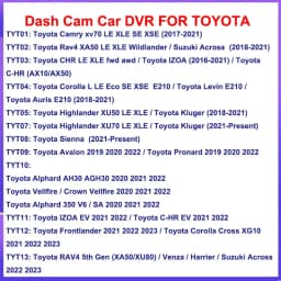 Plug and Play Wifi Car DVR For 2016- 2024 2025 2026 Toyota Camry Highlander Rav4 CHR Sienna Corolla IZOA Alphard Dash Cam Camera
