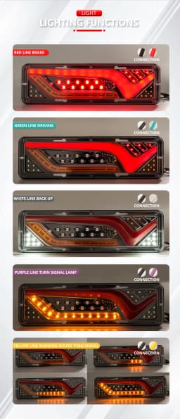 2X 12/24V Truck Tail Light waterproof shockproof LED running water turn signal Brake Lights Reverse Lorry Bus Trailer Fog lamps