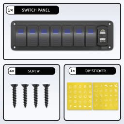 DaierTek 7 Gang Rocker Switch Panel Marine Boat Switch Panel Waterproof with USB Charger Voltmeter for Auto Vertical UTV Truck