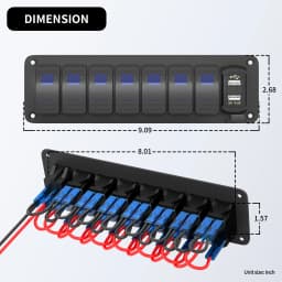 DaierTek 7 Gang Rocker Switch Panel Marine Boat Switch Panel Waterproof with USB Charger Voltmeter for Auto Vertical UTV Truck