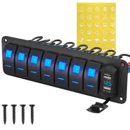 DaierTek 7 Gang Rocker Switch Panel Marine Boat Switch Panel Waterproof with USB Charger Voltmeter for Auto Vertical UTV Truck