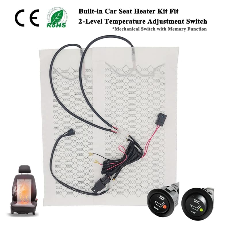 Universal Built -in Car Seat Heater Kit 12V Carbon Fiber Heating Pads Round Switch Cushion Set Fit For Installing 1 Seat