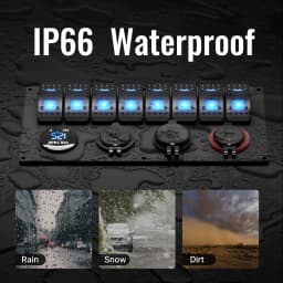 DaierTek Marine Boat Switch Panel Waterproof 8 Gang 12V Rocker Switch Panel Toggle Switch Panel Blue LED Lighted for Automotive