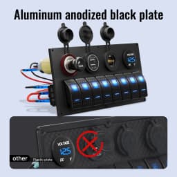 DaierTek Marine Boat Switch Panel Waterproof 8 Gang 12V Rocker Switch Panel Toggle Switch Panel Blue LED Lighted for Automotive