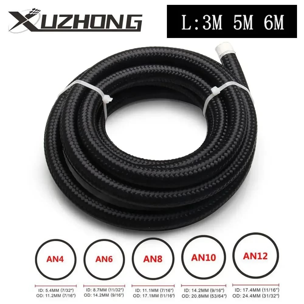 3M 5M 6M Oil Fuel Hose Oil Gas Line AN4 AN6 AN8 AN10 AN12 10FT Cooler Hose Line Nylon Stainless Steel Braided Pipe Tube in Stock