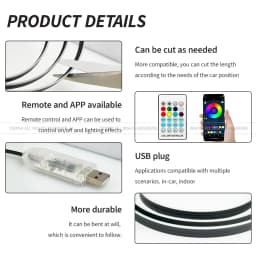 110cm APP Control Car Ambient Lights LED Interior RGB Symphony Atmosphere Light Acrylic Strips Dashboard Decoration Sunroof