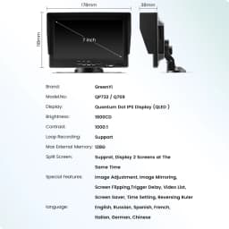 GreenYi 7" Quantum Dot IPS QLED Display AHD DVR Monitor For Truck Car Fishing Support 1080P Camera Loop Recording Video Players