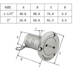 Marine Boat Hardware Deck Filler 38/50mm 316 Stainless Steel Key Cap Filler Water Waste Diesel Gas Fuel Deck Filler 1.5" and 2"