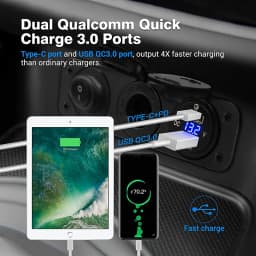 Cigarette Lighter Socket 12V Splitter with Rocker Toggle Switch PD&QC3.0 USB C Outlet with LED Voltmeter Waterproof for Car Boat