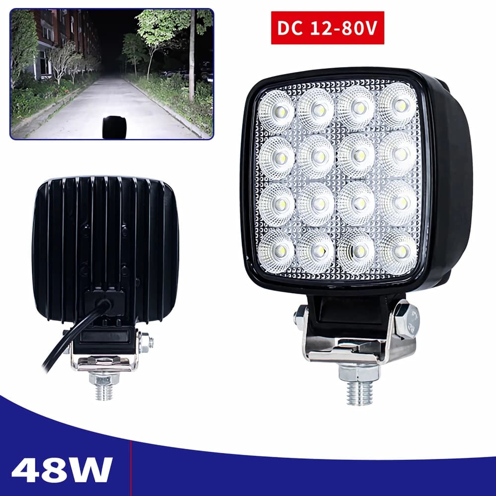 2Pcs LED Work Light 12V - 80V Max 48W Headlights For Loader Forklift Excavator Working Lamp Flood Lighting Aluminium Alloy