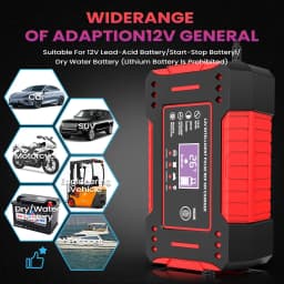 6A 12V Intelligent Car Battery Charger Car and Motorcycle Battery Charging Unit Lead-Acid Battery Repair LCD Display