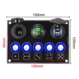 For RV Car Marine 12/24V LED Voltage Display Car Switch Panel 5 Gang