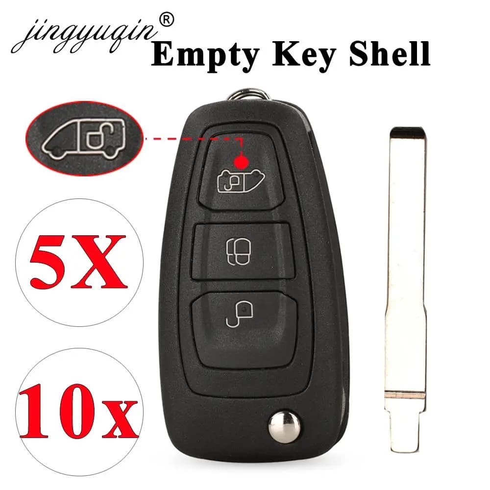 jingyuqin 5/10pcs Flip Remote Van Car Key Shell Case for Ford Transit Custom MK8 Cargo Tourneo Custom 2012+ Replacemnet
