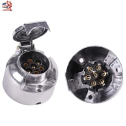 AOHEWEI 7 Pin Towbar Trailer Socket Metal Aluminium Alloy Towing 12V Round Adapter Car Lights Connectors for Boats Truck Caravan