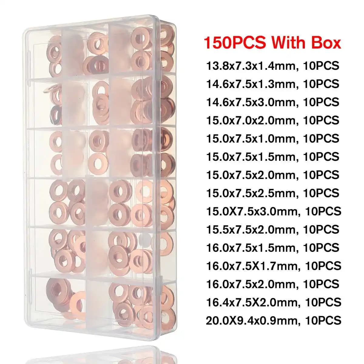 NEW Universal 150Pcs/Set Copper Diesel Injector Washer Seal Assortment Set Common Rail Injector Repair Kits