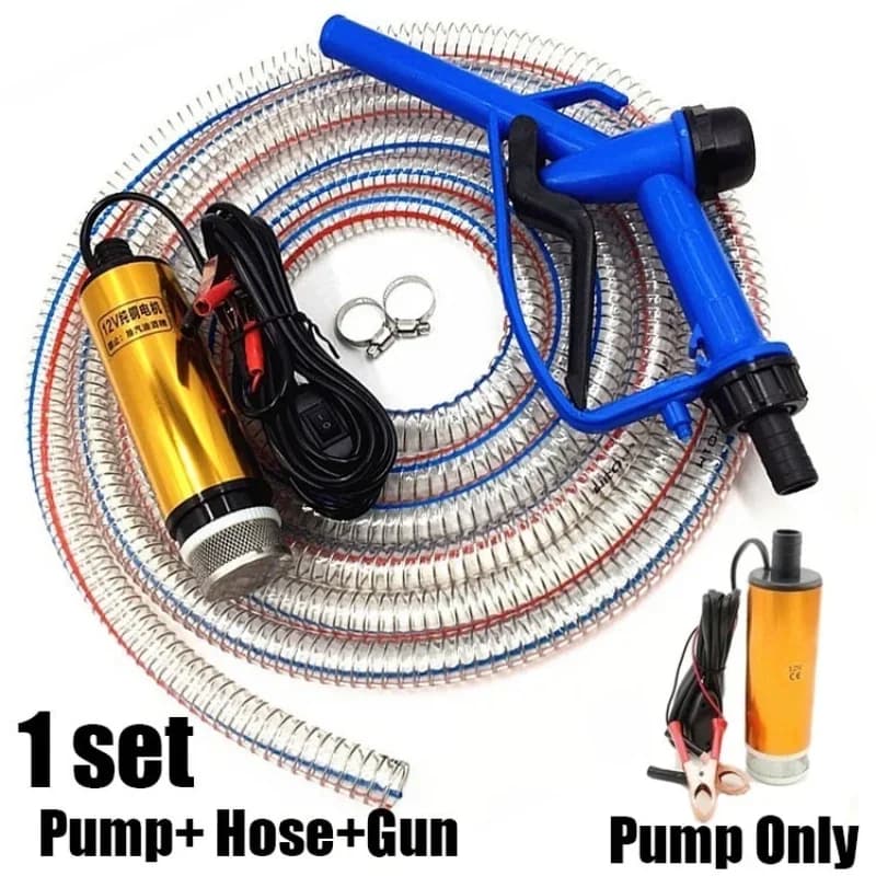 2 in 1 Oil Pump Refueling Gun Electric Submersible 5 Meter Steel Hose Fuel Water Camping Accessories