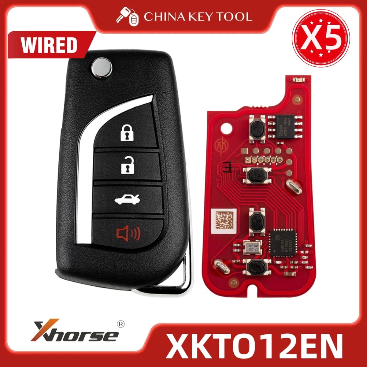 Xhorse XKTO12EN 2nd Generation Wire Remote Key V2 for Toyota Style 4 Buttons Wireless Programming (5pcs/lot)