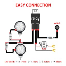 LED Light Bar Wiring Harness Kit, 480W 2 Leads 18 AWG LED Wiring Harness with 12V 40A Relay and Waterproof Control Switch