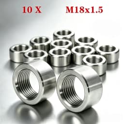 10X 304 M18 X 1.5 Stainless Steel Weld Bung Nut O2 Oxygen Sensor Thread Weld‑On Nut For Car Exhaust Muffler Pipe Replacement