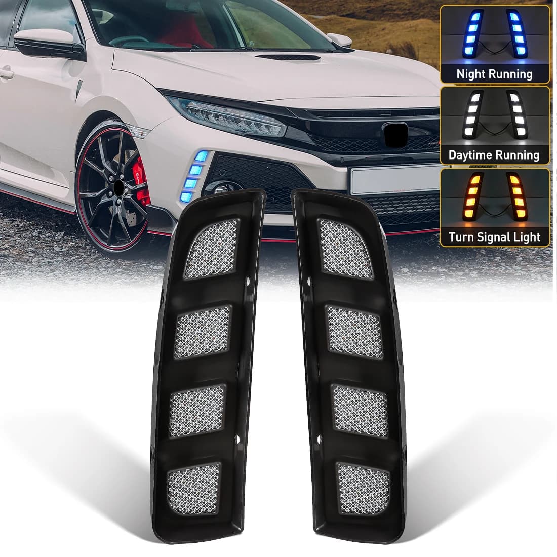 DRL For Honda Civic 10th Generation Type R 2018 2019 2020 202 LED Daytime Running Light Dynamic Turn Signal Lamps Fog