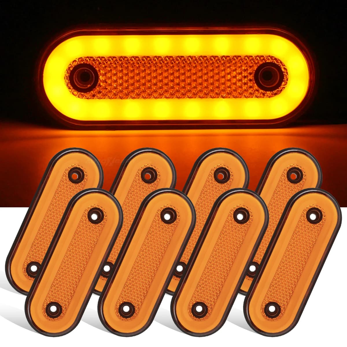 8pcs 12V 24V Oval LED Side Light Front Rear Clearance Side Marker Lamp Parking Light Trailer Trailer Camper Pickup Surface Mount