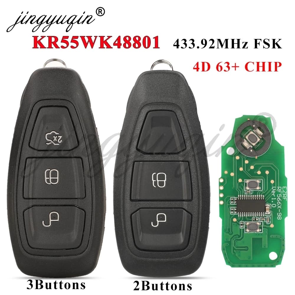 jingyuqin Car Remote Key For Ford Focus Fiesta C-Max Mondeo Ecosport Galaxy Kuga Smart Keyless 2/3Button 4D63 433MHz KR55WK48801
