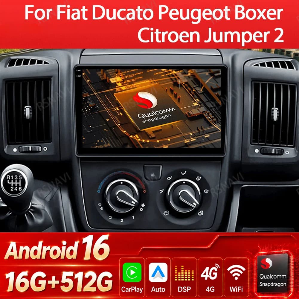 Android 16 Car Radio For Fiat Ducato 3 2006 - 2022 Carplay Auto Multimedia Stereo Player GPS Navi BT 360 Camera 4G WIFI QLED DSP