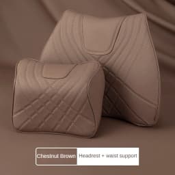 New Car Headrest Pillow Set Sewing Leather Auto Lumbar Waist Support Memory Foam Seat Neck Protective Cushion Accessories