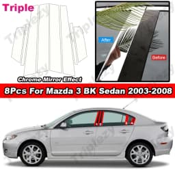 8Pcs Glossy Piano Black/Carbon Fiber/Chrome Car Door Window B C Pillar Post Cover Trim Sticker For Mazda 3 BK Sedan 2003-2008