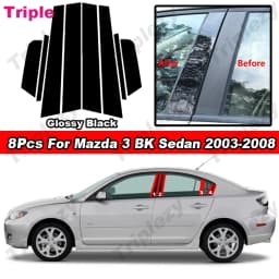 8Pcs Glossy Piano Black/Carbon Fiber/Chrome Car Door Window B C Pillar Post Cover Trim Sticker For Mazda 3 BK Sedan 2003-2008