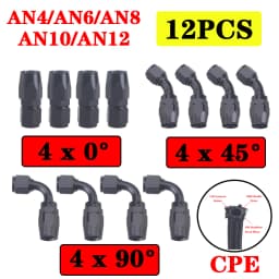 12Pcs Universal AN4 AN6 AN8 AN10 AN12 Straight 0 45 90 Degree Aluminum Swivel Hose End Fittings Adapter CPE Oil Fuel Line Pipe