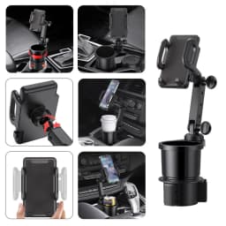 Car Cup Holder Expander with Cell Phone Mount 360 Rotation Cup Holder Expander Smartphone Mount Auto Interior Accessories
