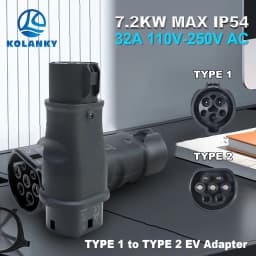 Kolanky EV Charger Adaptor 32A 7.2KW SAE J1772 Plug Type 1 To Type 2 Socket Converter For Type 2 Eletric Vehicles Charging Cars