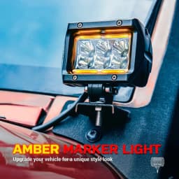 MICTUNING Car Led Work Light 4" 18W LED Flood/Spot Work Lamp With Amber Ambient Light for Jeep ATV SUV Truck Boat (2pcs)