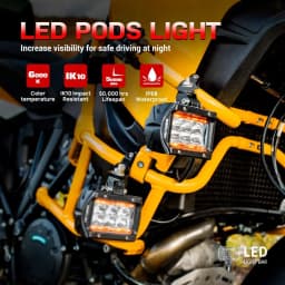 MICTUNING Car Led Work Light 4" 18W LED Flood/Spot Work Lamp With Amber Ambient Light for Jeep ATV SUV Truck Boat (2pcs)